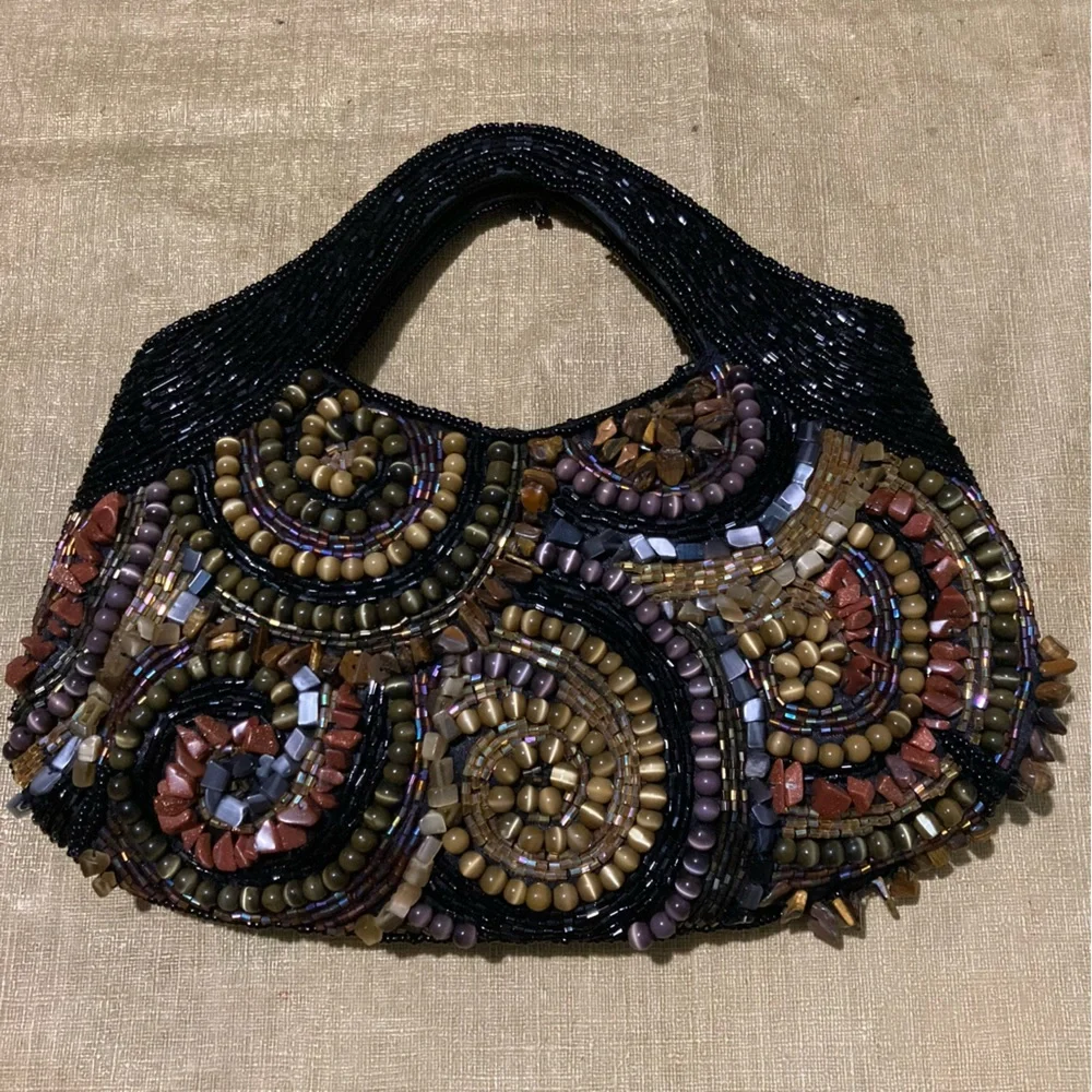 Multicolor Glass Bead encrusted Black small fancy handbag 8